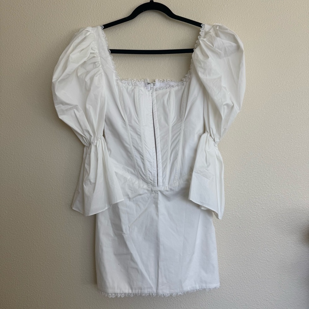 HOUSE OF CB 'Matilda' White Puff Sleeve Corset Dress NWOT Size S - Picture 4 of 9